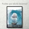 Poster - Ship on the background of glaciers, 60 x 90 см, Framed poster on glass, Marine Theme