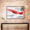 Постер - Красный самолет на фоне чертежей, 90 x 60 см, Постер в раме, Транспорт