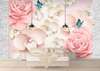 Wall Mural - Pink flowers and blue butterflies