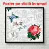 Постер - Красный пион на сером фоне, 100 x 100 см, Постер в раме, Прованс