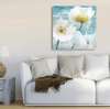 Постер - Нарисованные белые цветы, 40 x 40 см, Холст на подрамнике, Цветы