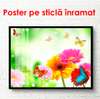 Poster - Bright spring flowers with butterflies, 90 x 60 см, Framed poster, Flowers