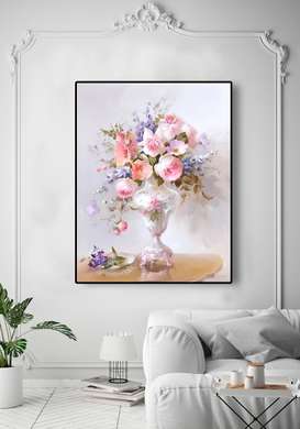 Постер - Нежные цветы в вазе, 30 x 45 см, Холст на подрамнике