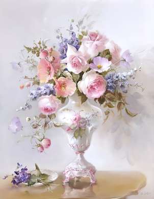 Постер - Нежные цветы в вазе, 60 x 90 см, Постер на Стекле в раме