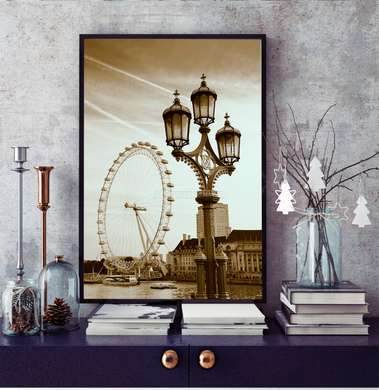 Poster - Londra retro, 60 x 90 см, Poster inramat pe sticla, Orașe și Hărți