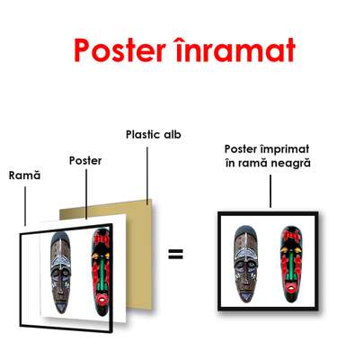 Poster - Măști africane, 100 x 100 см, Poster inramat pe sticla, Minimalism