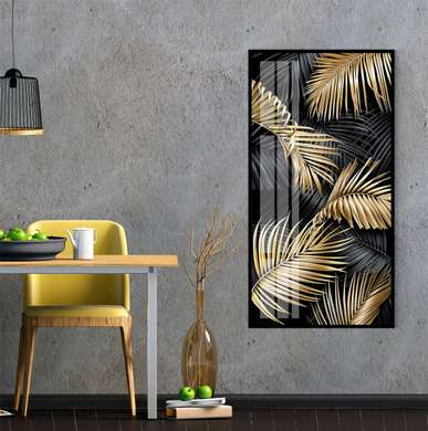 Poster - Frunze aurii pe un fundal negru, 50 x 150 см, Poster înrămat, Glamour
