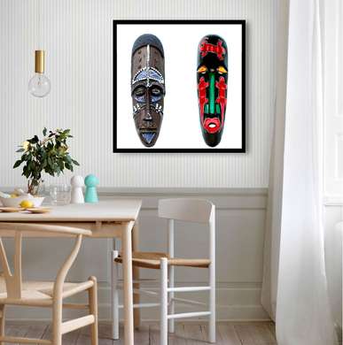 Постер - Африканские маски, 100 x 100 см, Постер в раме, Минимализм