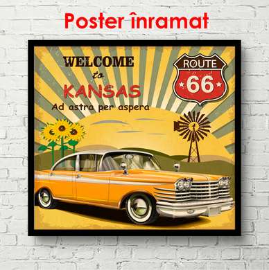 Постер - Добро пожаловать в Канзас, 100 x 100 см, Постер в раме, Винтаж