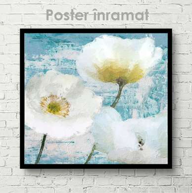 Poster - Flori albe pictate, 40 x 40 см, Panza pe cadru, Flori