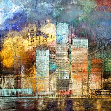 Poster - Abstract city, 100 x 100 см, Framed poster on glass, Maps and Cities