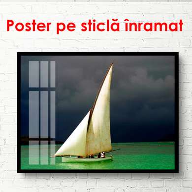 Poster - White sail in the sea, 90 x 60 см, Framed poster, Marine Theme