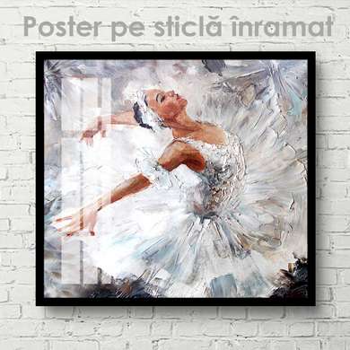 Poster - Balerină în rochie albă, 40 x 40 см, Panza pe cadru, Pictura