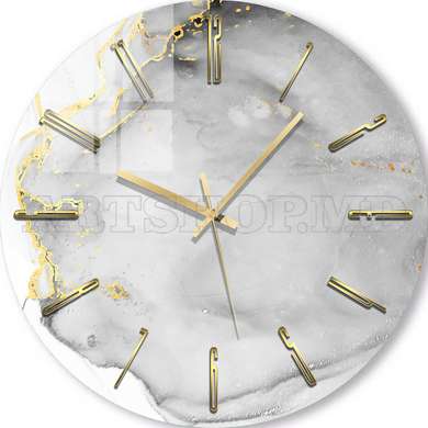 Ceas din sticlă - Gri deschis cu pete aurii, 30cm
