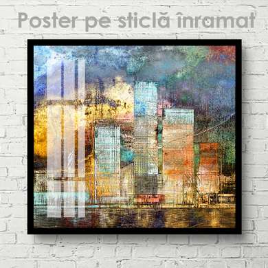 Poster - Oraș abstract, 100 x 100 см, Poster inramat pe sticla