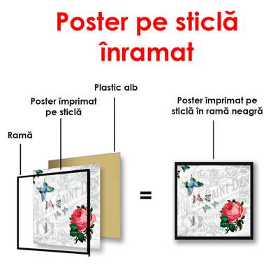 Постер - Красный пион на сером фоне, 100 x 100 см, Постер в раме, Прованс