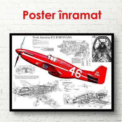 Poster - Avionul roșu pe fundalul desenelor, 90 x 60 см, Poster înrămat, Transport
