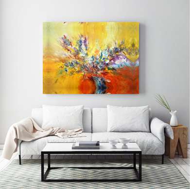 Poster - Pictură abstractă cu flori, 90 x 60 см, Poster înrămat, Abstracție