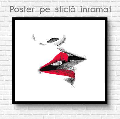 Poster - Sărut, 100 x 100 см, Poster inramat pe sticla