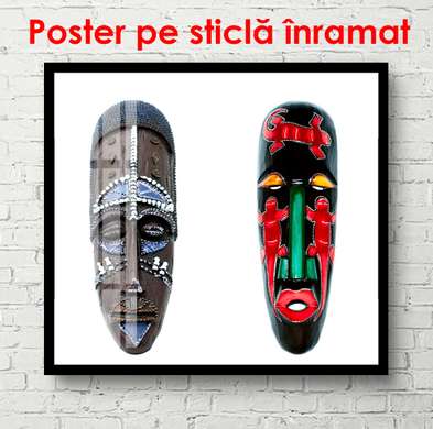 Постер - Африканские маски, 100 x 100 см, Постер в раме, Минимализм