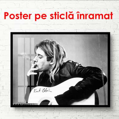 Poster - Imagine alb-negru a lui Kurt Cobain, 45 x 30 см, Panza pe cadru
