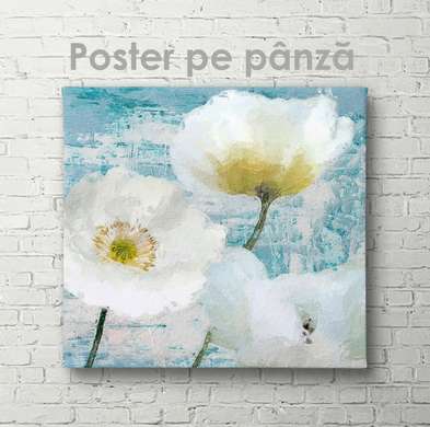 Poster - Flori albe pictate, 40 x 40 см, Panza pe cadru, Flori