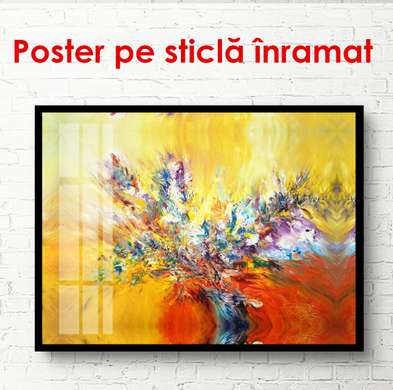 Постер - Абстрактный масляный натюрморт с цветами, 90 x 60 см, Постер в раме, Абстракция
