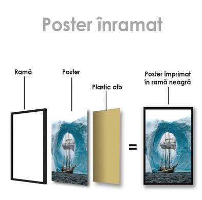 Poster - Navă pe fundalul ghețarilor, 60 x 90 см, Poster inramat pe sticla