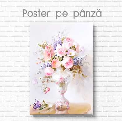 Poster - Flori delicate într-o vază, 60 x 90 см, Poster inramat pe sticla