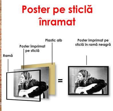 Poster - Black and white image of Kurt Cobain, 45 x 30 см, Canvas on frame