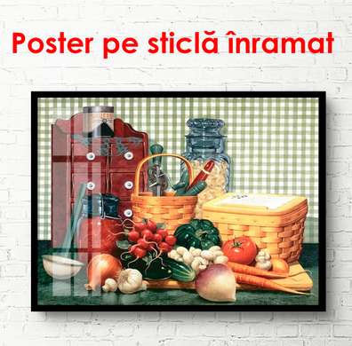 Постер - Вкусный натюрморт на стене, 90 x 60 см, Постер в раме, Прованс