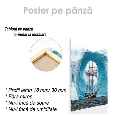 Poster - Navă pe fundalul ghețarilor, 60 x 90 см, Poster inramat pe sticla