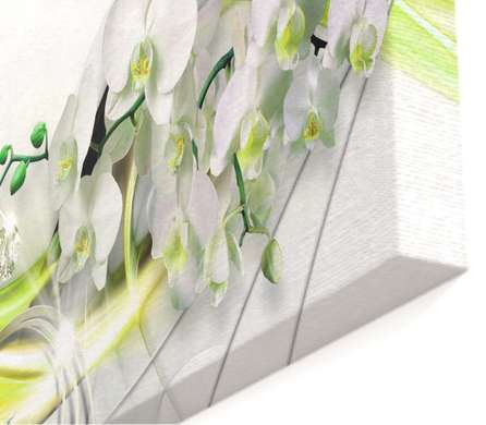 Tablou Pe Panza Multicanvas, Orhidee albă și desene verzi., 198 x 115