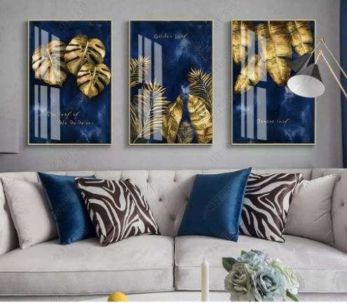 Постер - Золотые листья, 60 x 90 см, Постер на Стекле в раме, Наборы