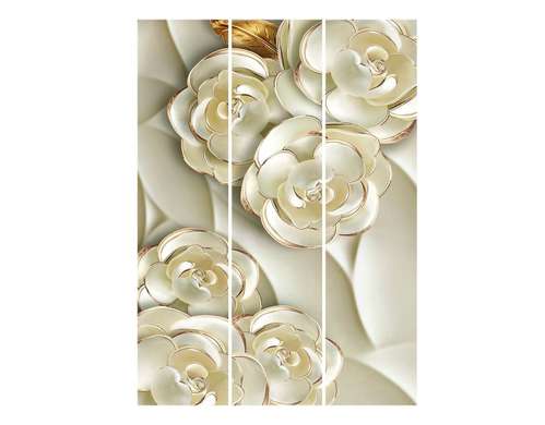 Screen - White flowers with gold patterns on a white background, 7
