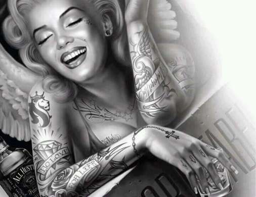 Poster - Marilyn Monroe with tattoos, 45 x 30 см, Canvas on frame, Black & White
