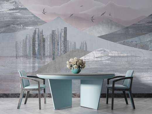 Wall mural - Landscape in boho style in pale shades