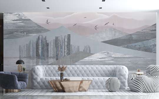 Wall mural - Landscape in boho style in pale shades