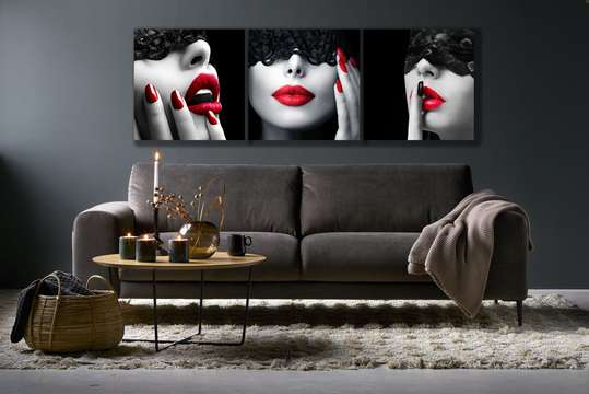 Poster - Lady with Red Lips, 80 x 80 см, Framed poster on glass