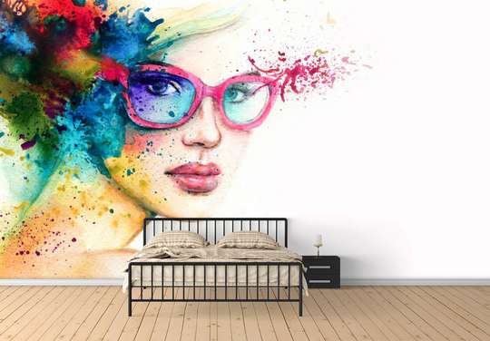 Wall Mural - Bright girl on a white background.