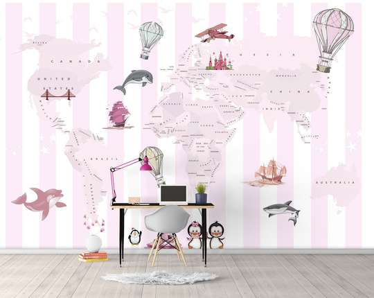 Wall mural in the nursery - World map for girls
