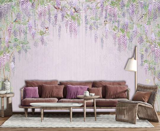 Wall Mural - Wisteria flowers on a purple background
