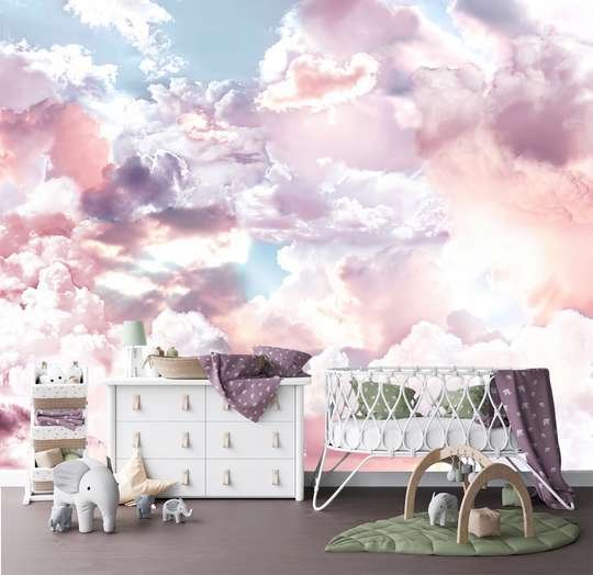 Nursery Wall Mural - Delicate clouds with pink hues