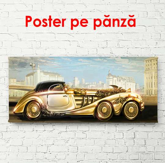 Poster - Golden car from the past, 150 x 50 см, Framed poster