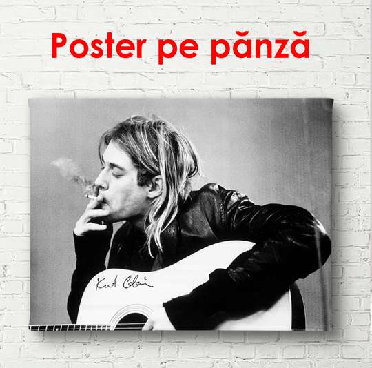 Постер - Черно белое изображение Курта Кобейна, 45 x 30 см, Холст на подрамнике
