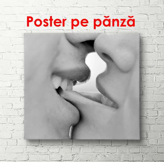 Постер - Поцелуй в черно белом цвете, 100 x 100 см, Постер в раме, Ню