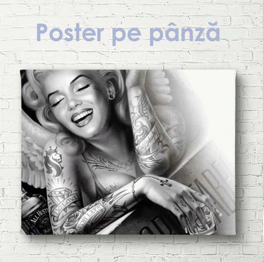 Poster - Marilyn Monroe with tattoos, 45 x 30 см, Canvas on frame