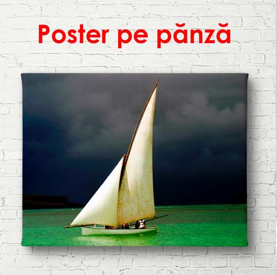 Poster - Navă albă în mare, 90 x 60 см, Poster înrămat