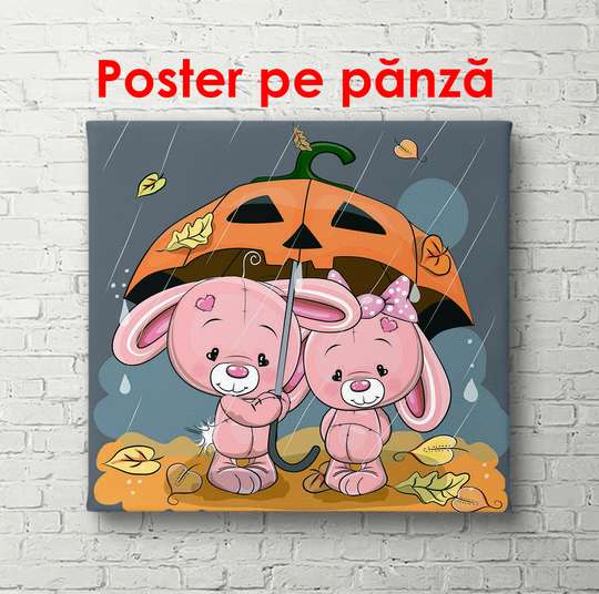Постер - Розовые кролики осенью, 100 x 100 см, Постер в раме, Для Детей