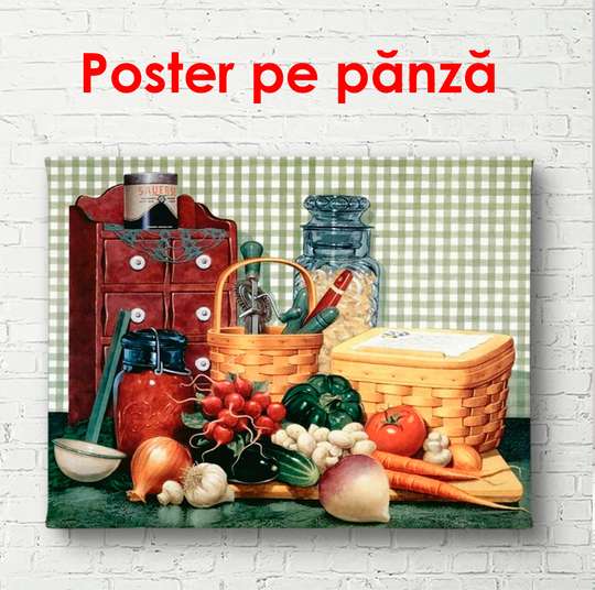Постер - Вкусный натюрморт на стене, 90 x 60 см, Постер в раме